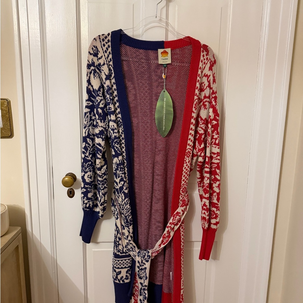 FARM Rio Red and Blue Patterned Cardigan
